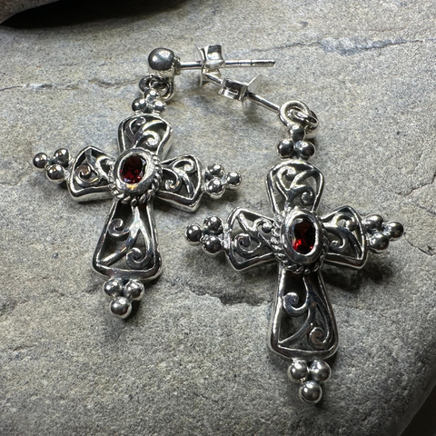 Load image into Gallery viewer, Celtic Cross Gemstone Earrings
