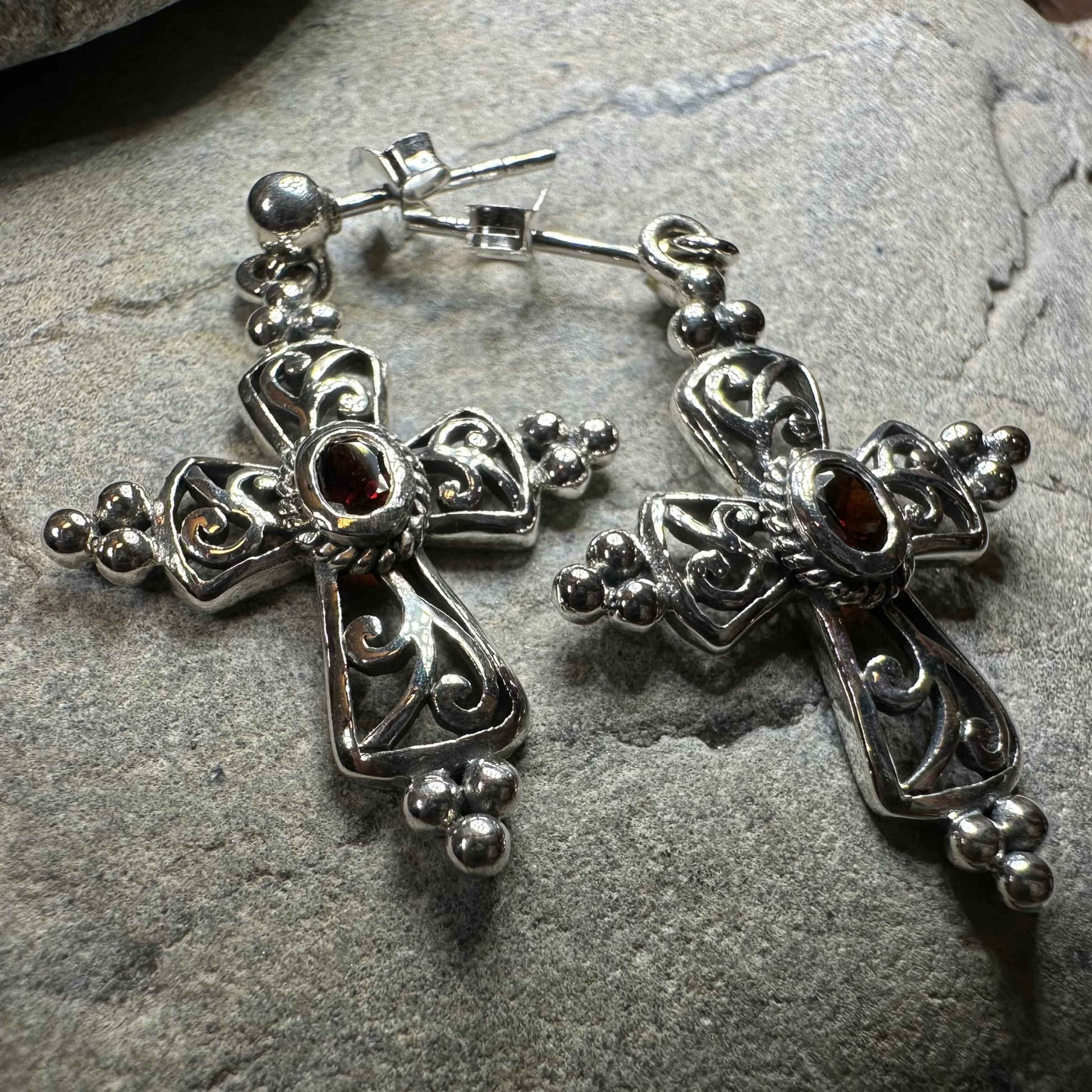 Celtic Cross Gemstone Earrings — view 3