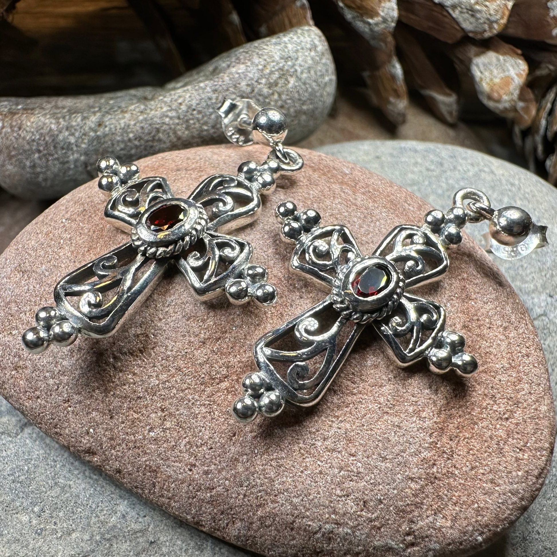 Celtic Cross Gemstone Earrings — view 5