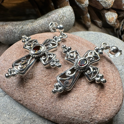 Load image into Gallery viewer, Celtic Cross Gemstone Earrings
