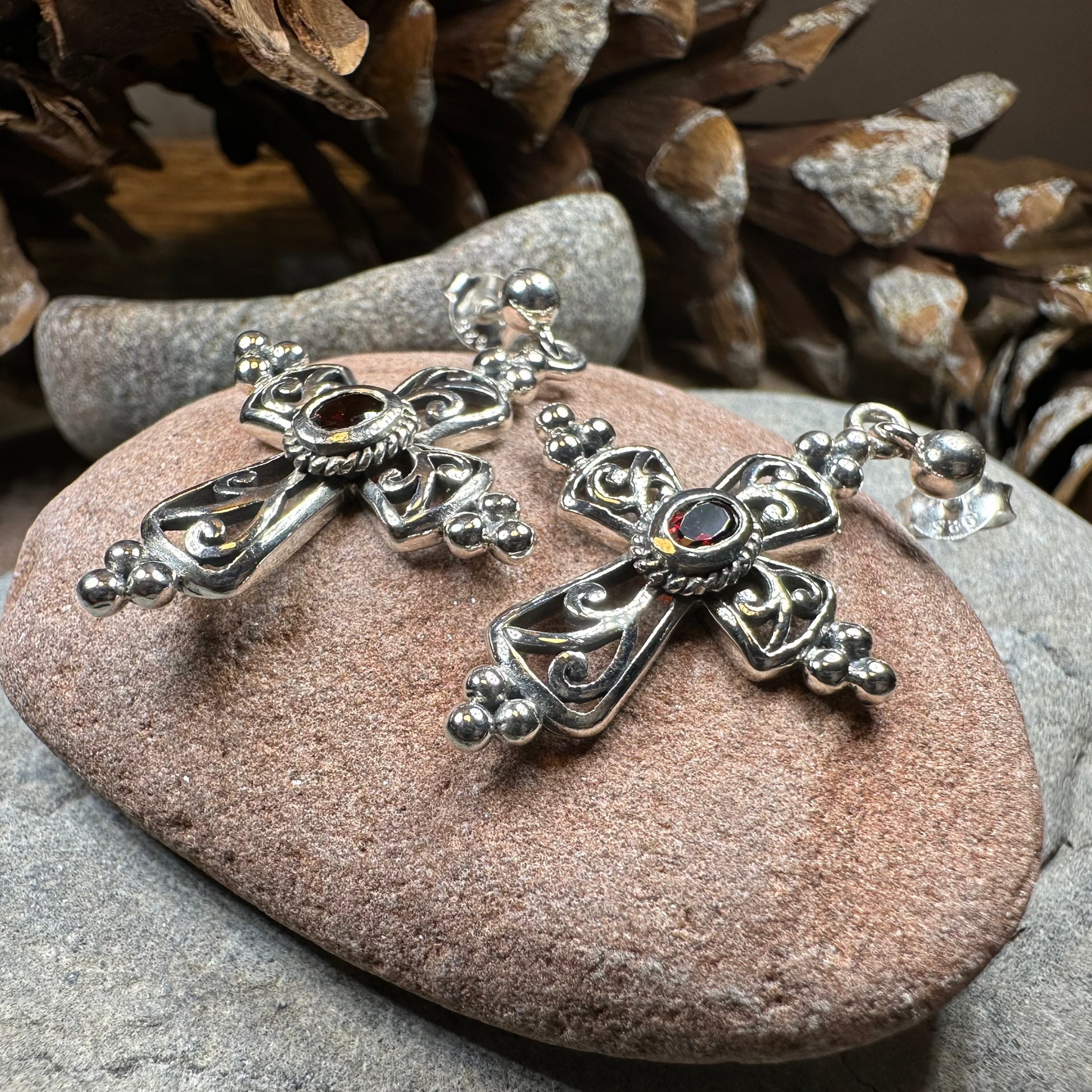 Celtic Cross Gemstone Earrings — view 2