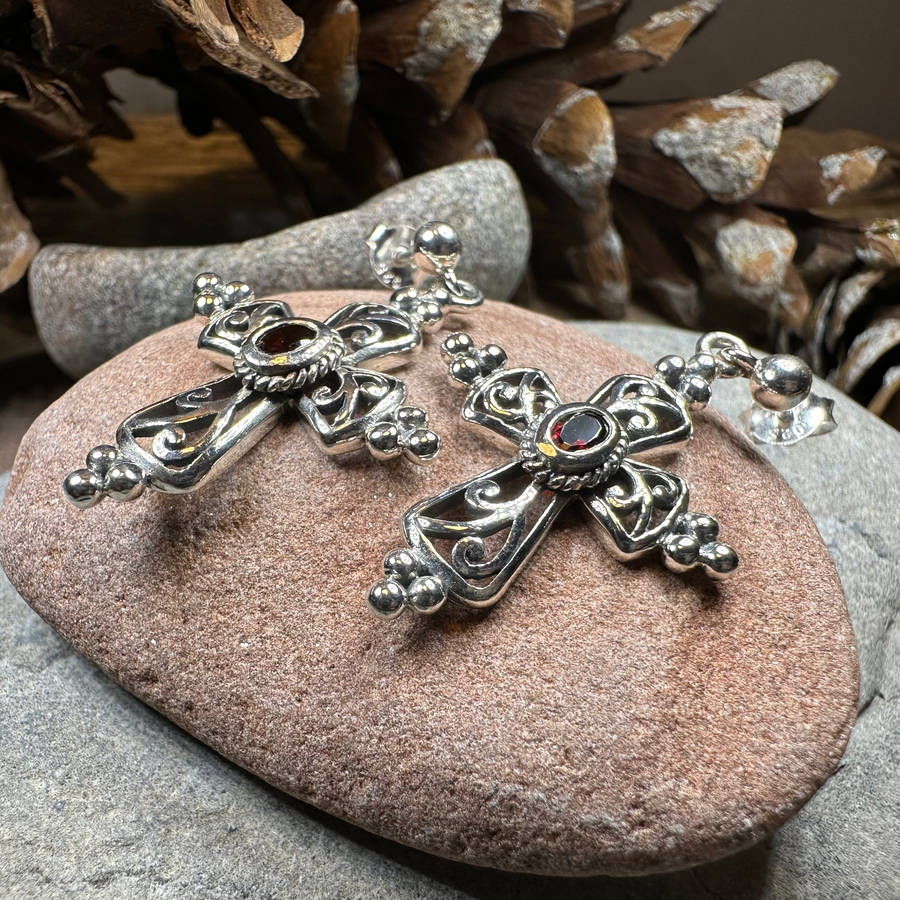 Celtic Cross Gemstone Earrings