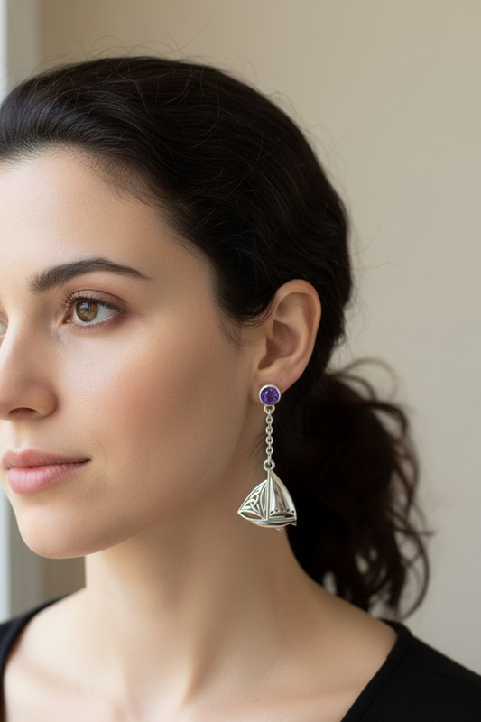 Celtic Sailboat Earrings with Amethysts