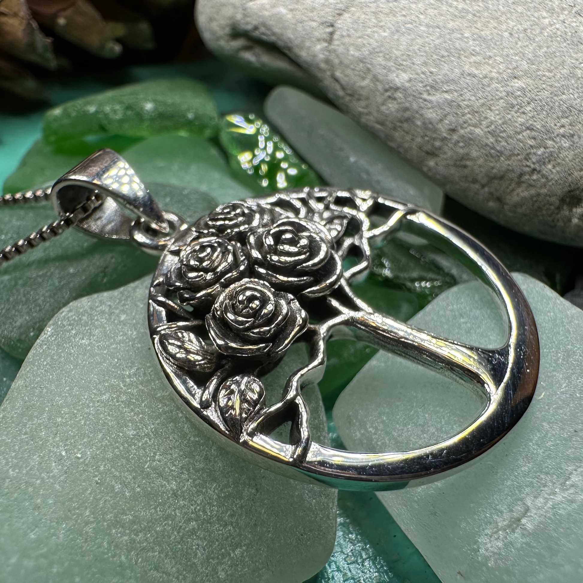 Roses Tree of Life Necklace in Sterling Silver — view 4