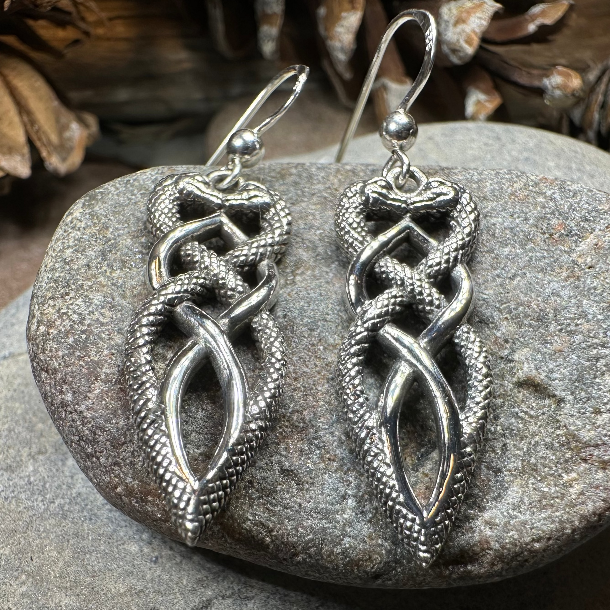 Giulia Celtic Knot Snake Earrings in Sterling Silver — view 2