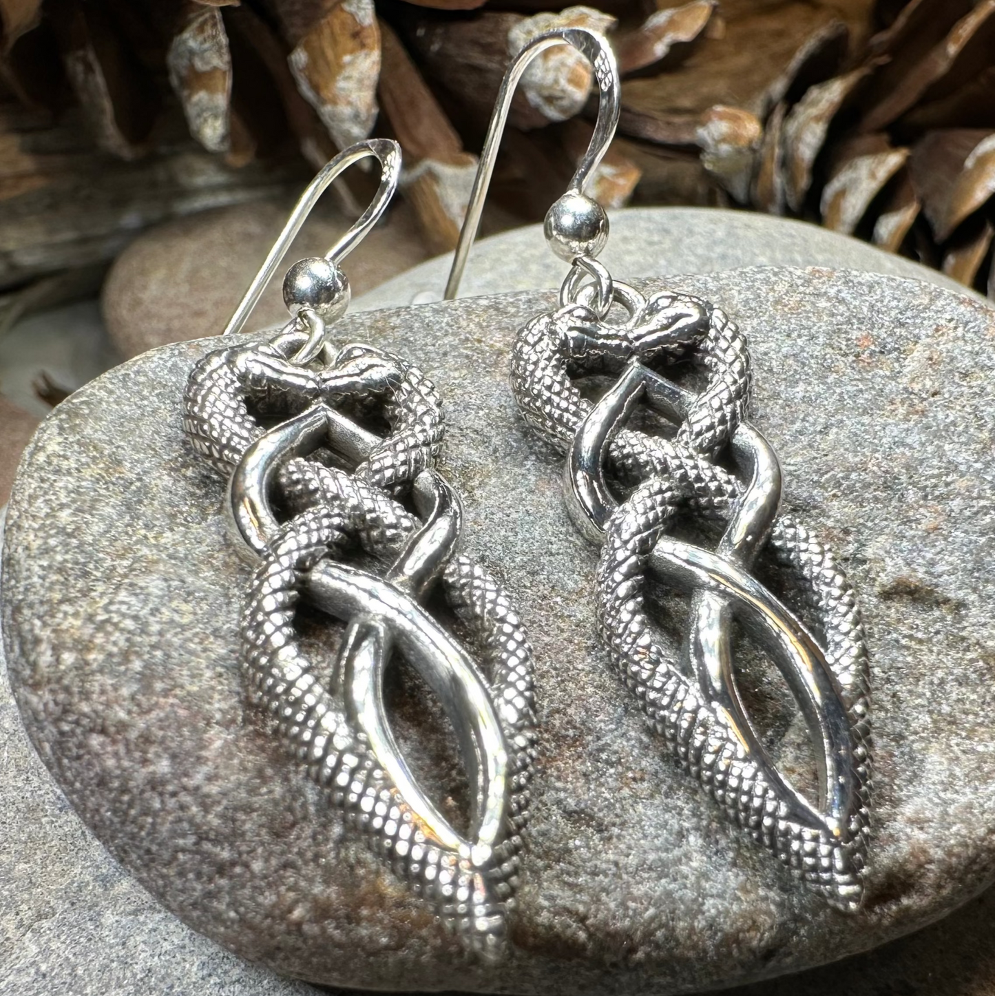 Giulia Celtic Knot Snake Earrings in Sterling Silver — view 6