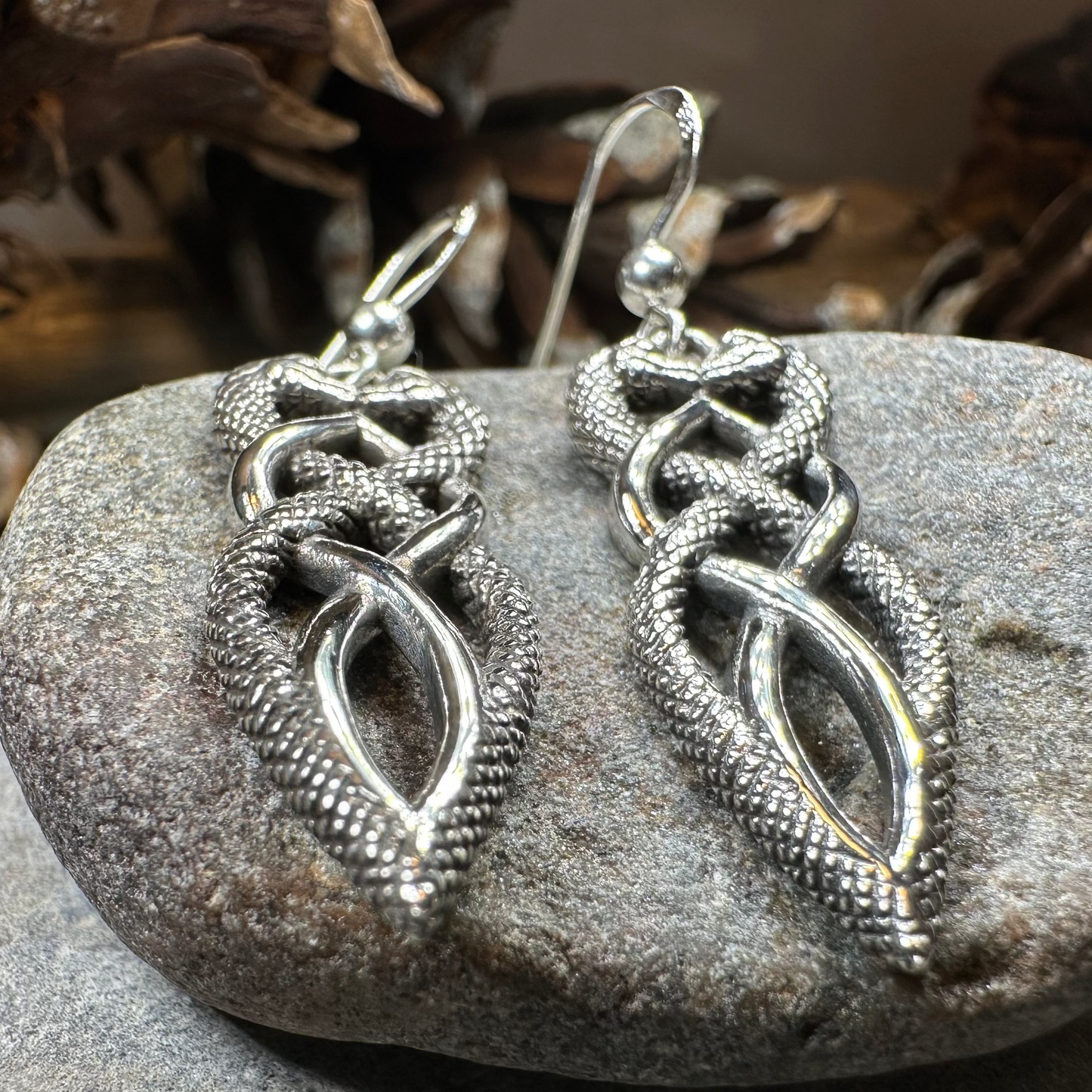 Giulia Celtic Knot Snake Earrings in Sterling Silver — view 8