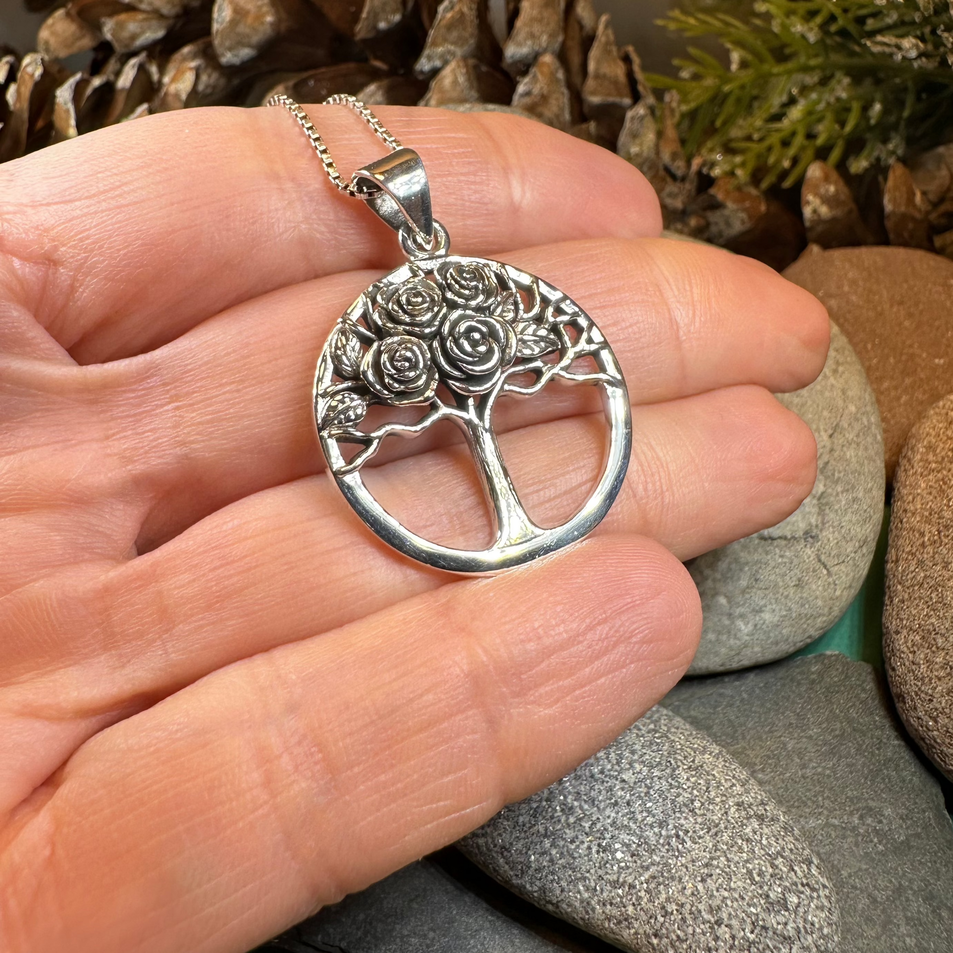 Roses Tree of Life Necklace in Sterling Silver — view 5