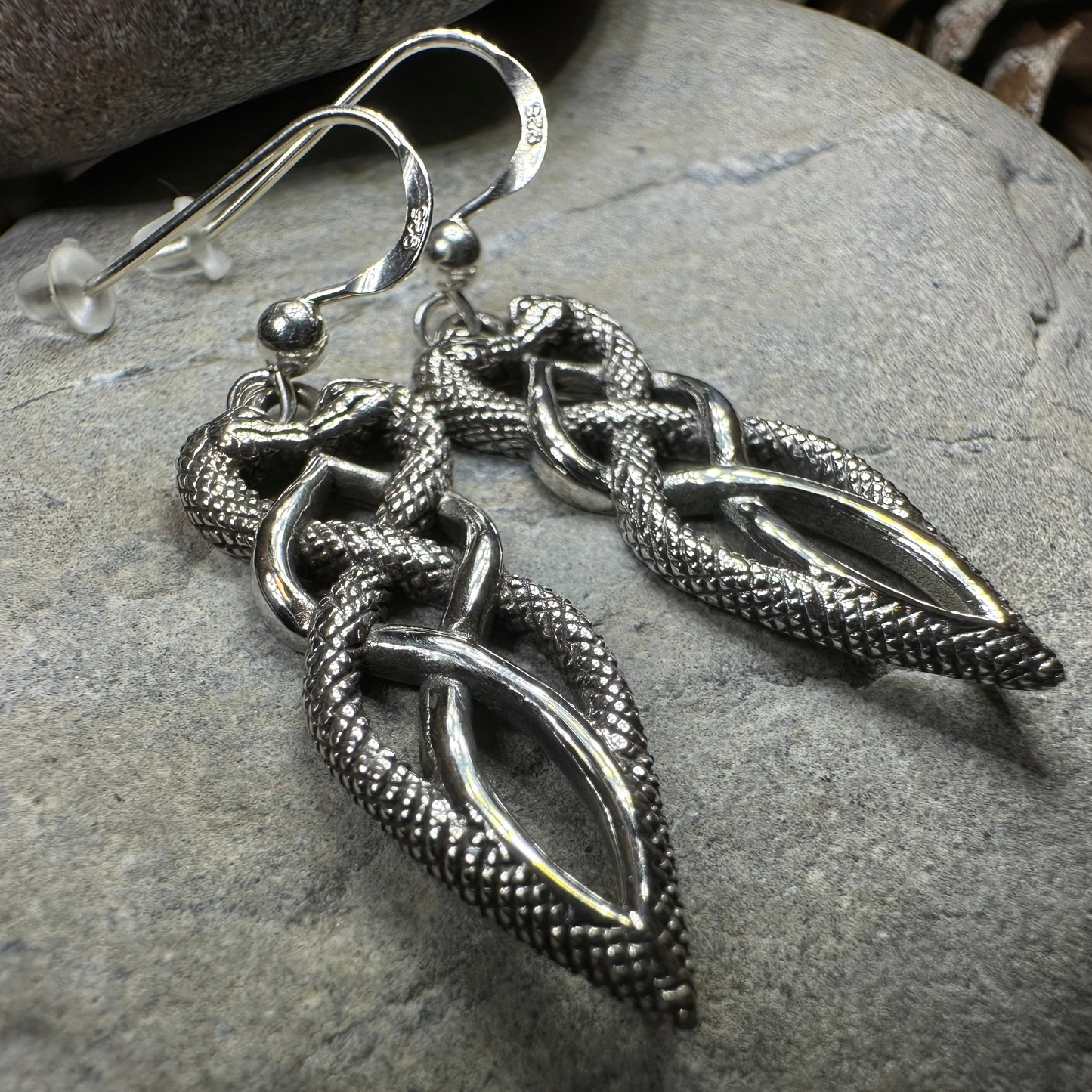 Giulia Celtic Knot Snake Earrings in Sterling Silver — view 7