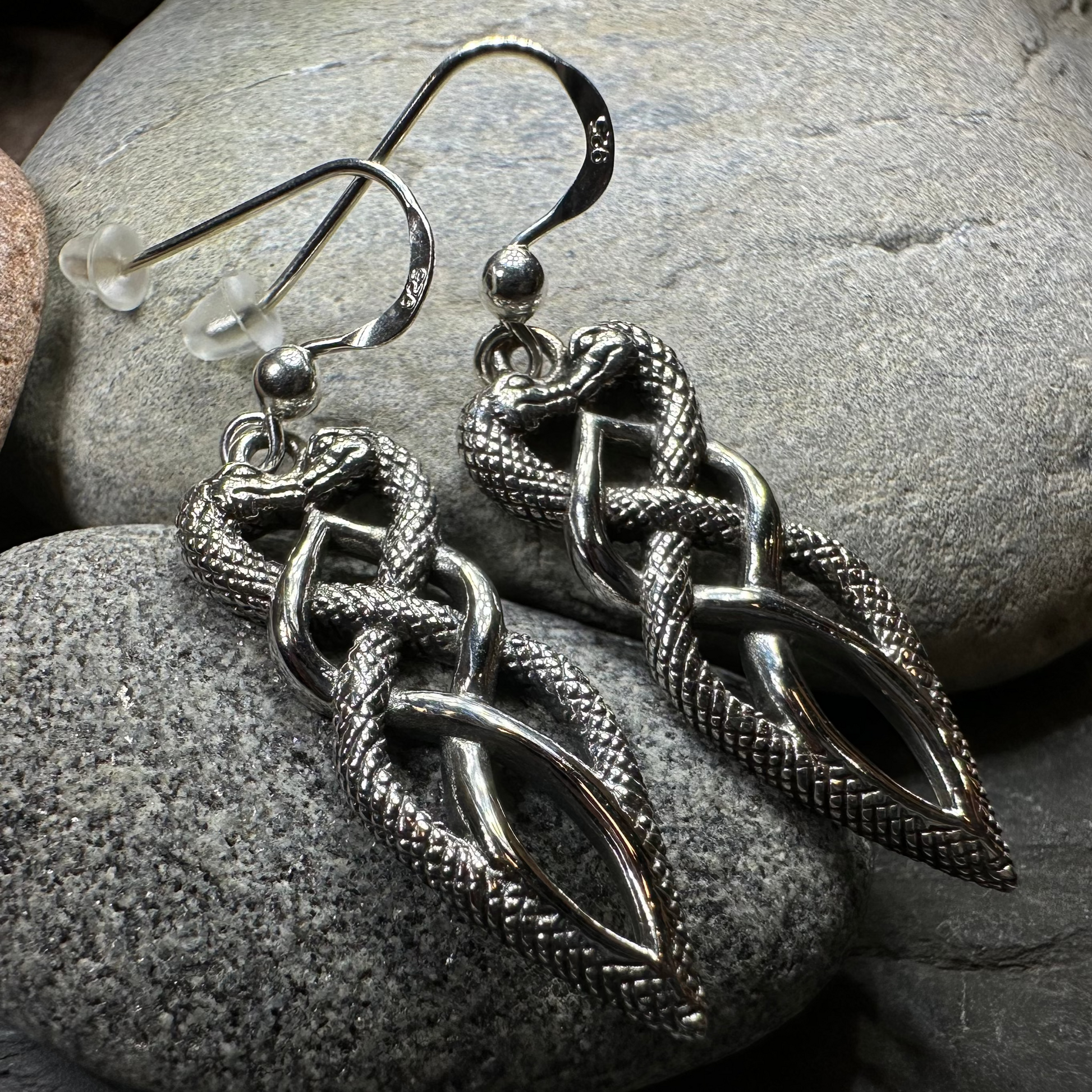 Giulia Celtic Knot Snake Earrings in Sterling Silver — view 5