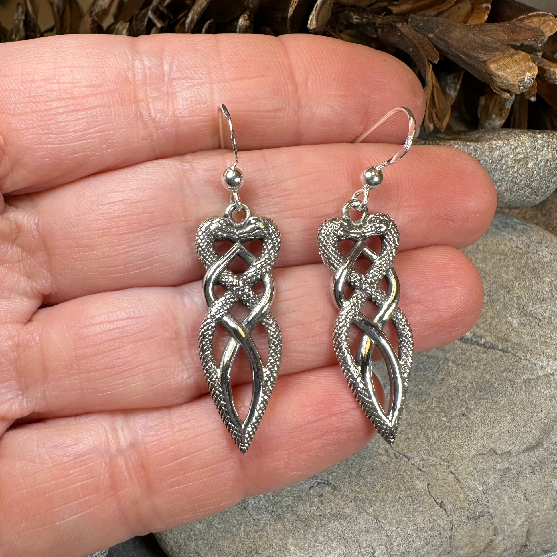 Giulia Celtic Knot Snake Earrings in Sterling Silver — view 4