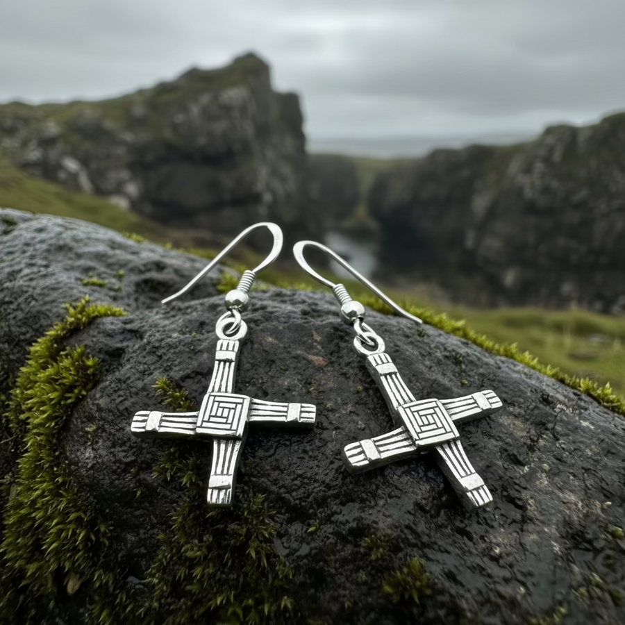 Ballyfarnan Irish Saint Bridget's Cross Earrings in Sterling Silver