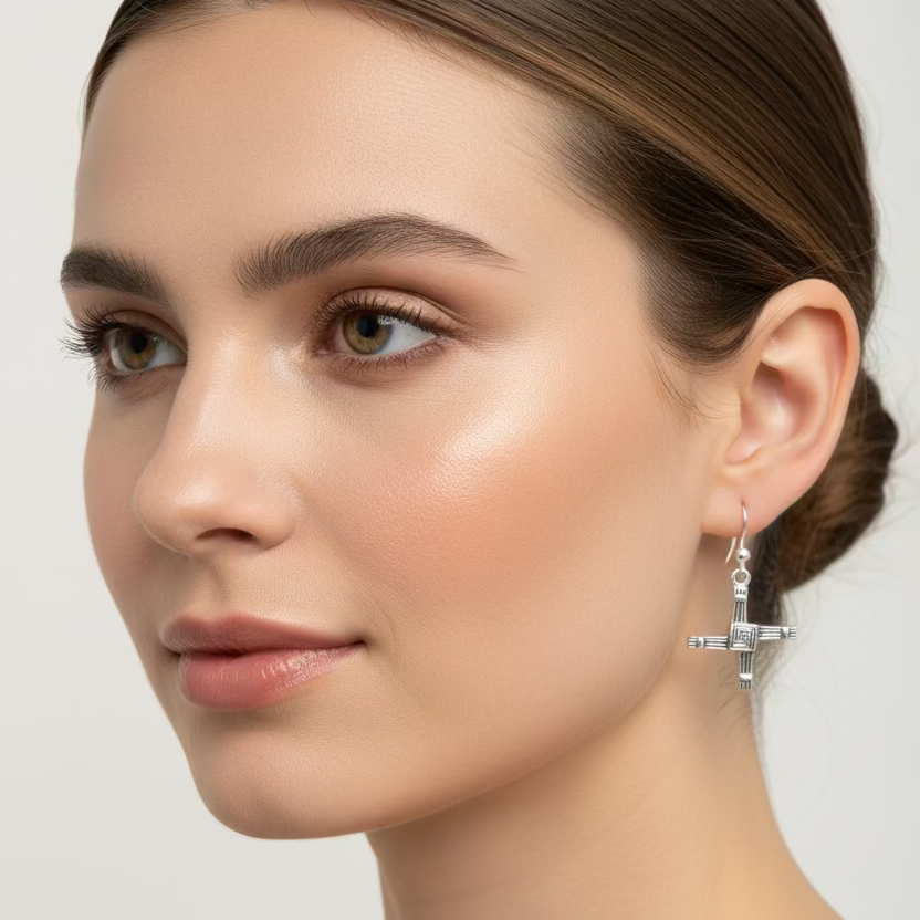Ballyfarnan Irish Saint Bridget's Cross Earrings in Sterling Silver — view 2
