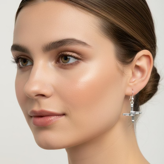 Ballyfarnan Irish Saint Bridget's Cross Earrings in Sterling Silver