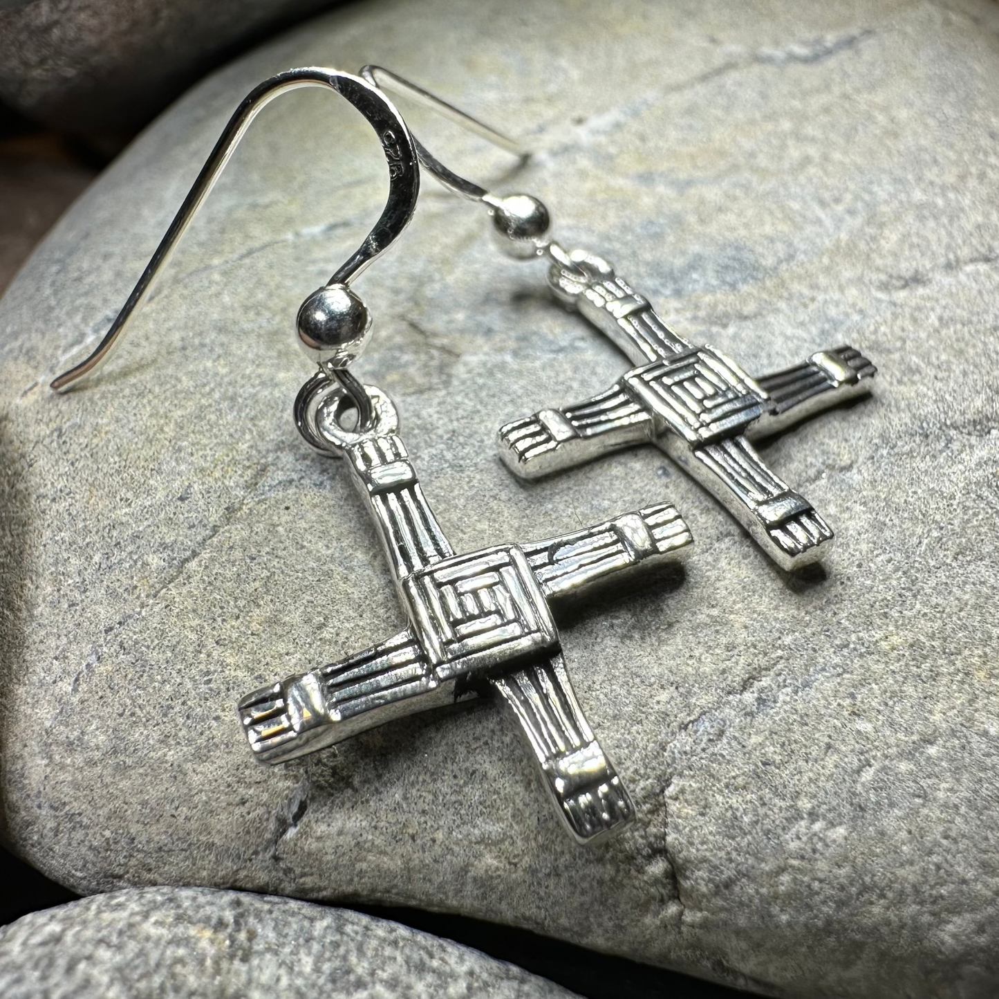 Ballyfarnan Irish Saint Bridget's Cross Earrings in Sterling Silver — view 6
