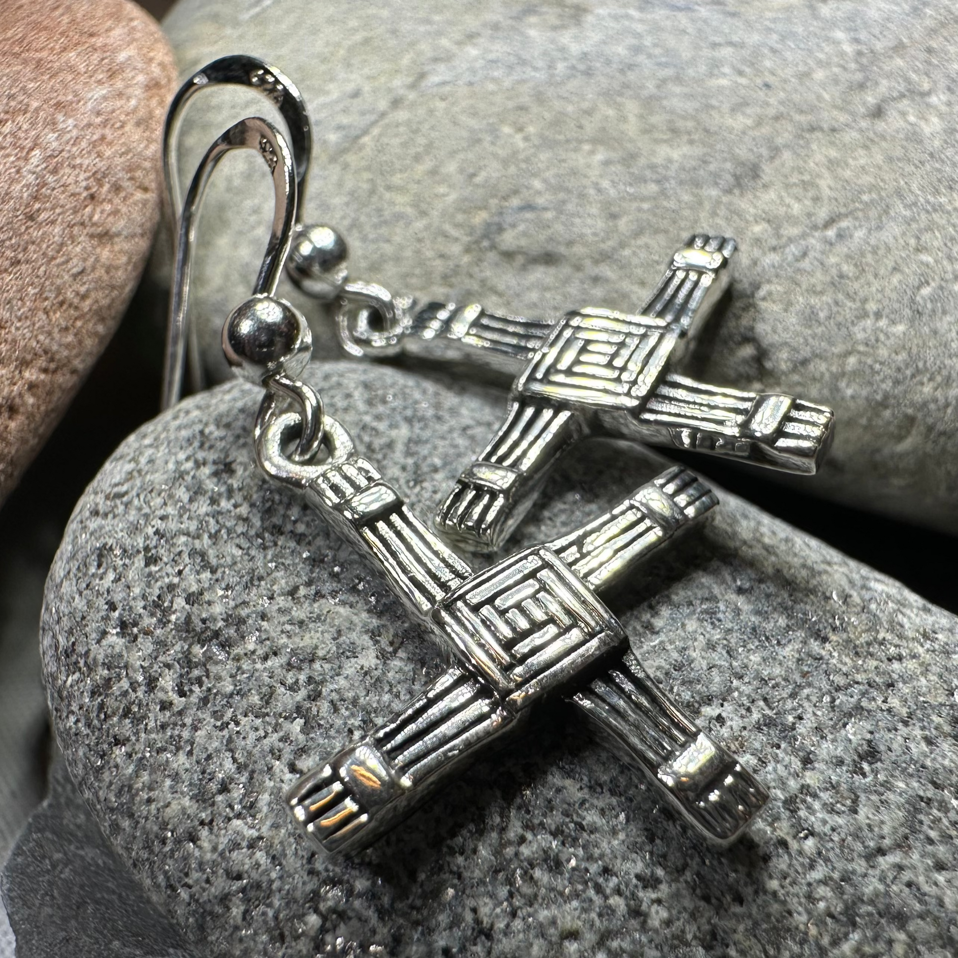 Ballyfarnan Irish Saint Bridget's Cross Earrings in Sterling Silver — view 3