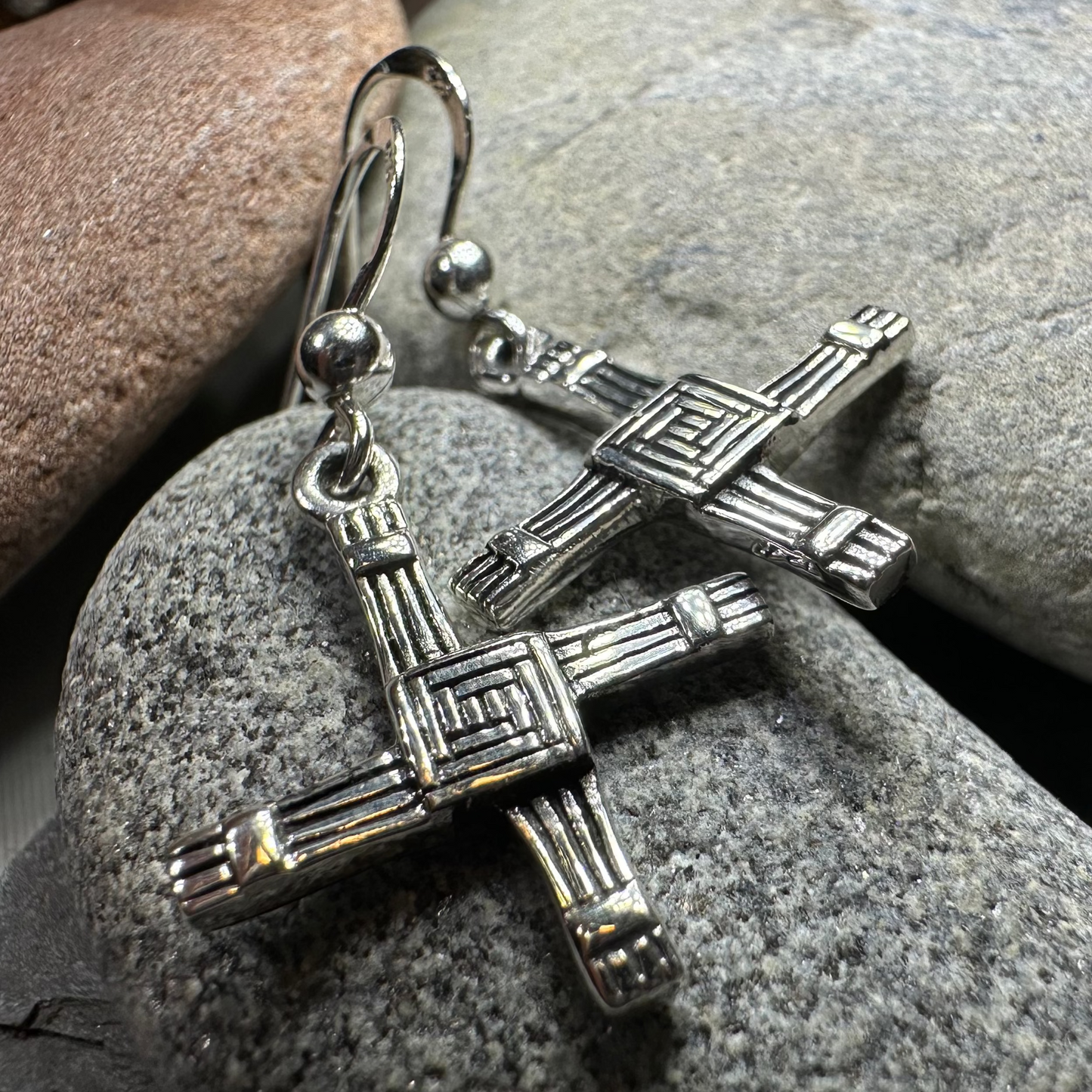 Ballyfarnan Irish Saint Bridget's Cross Earrings in Sterling Silver — view 7