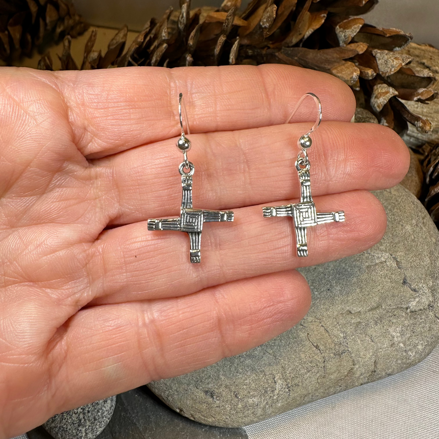Ballyfarnan Irish Saint Bridget's Cross Earrings in Sterling Silver — view 5
