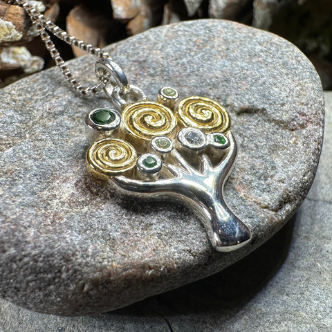 Load image into Gallery viewer, Shades of Green Tree of Life Necklace in Sterling Silver
