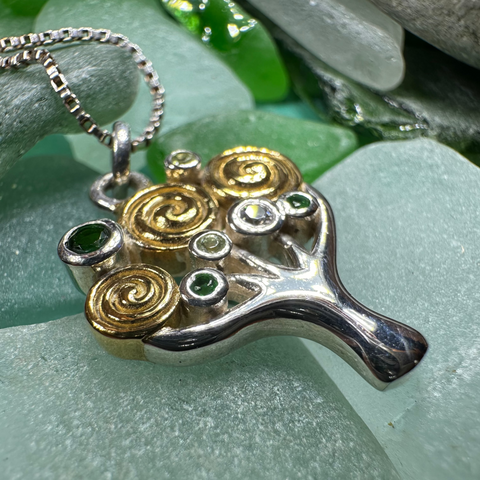 Load image into Gallery viewer, Shades of Green Tree of Life Necklace in Sterling Silver
