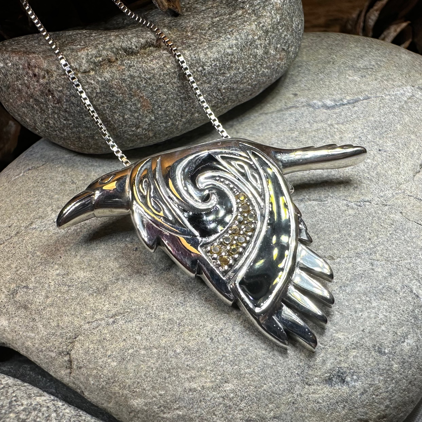Birget Celtic Raven Necklace in Sterling Silver