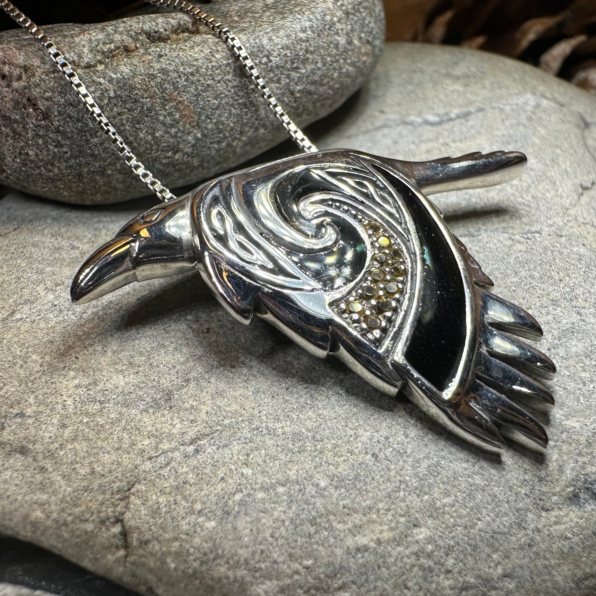 Birget Celtic Raven Necklace in Sterling Silver — view 5