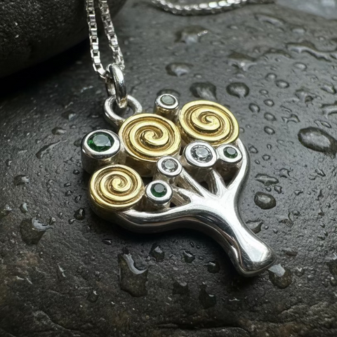 Load image into Gallery viewer, Shades of Green Tree of Life Necklace in Sterling Silver
