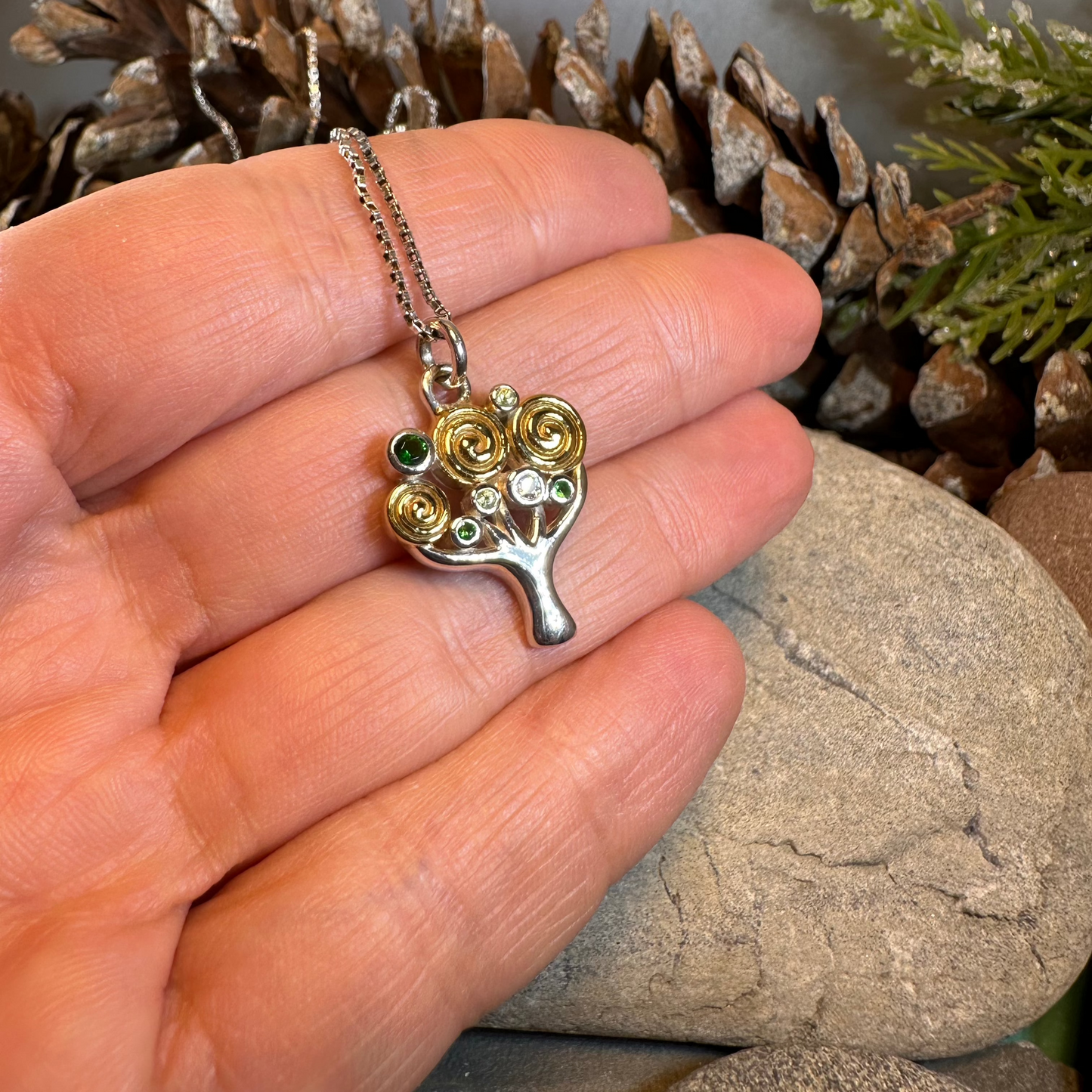 Shades of Green Tree of Life Necklace in Sterling Silver — view 5