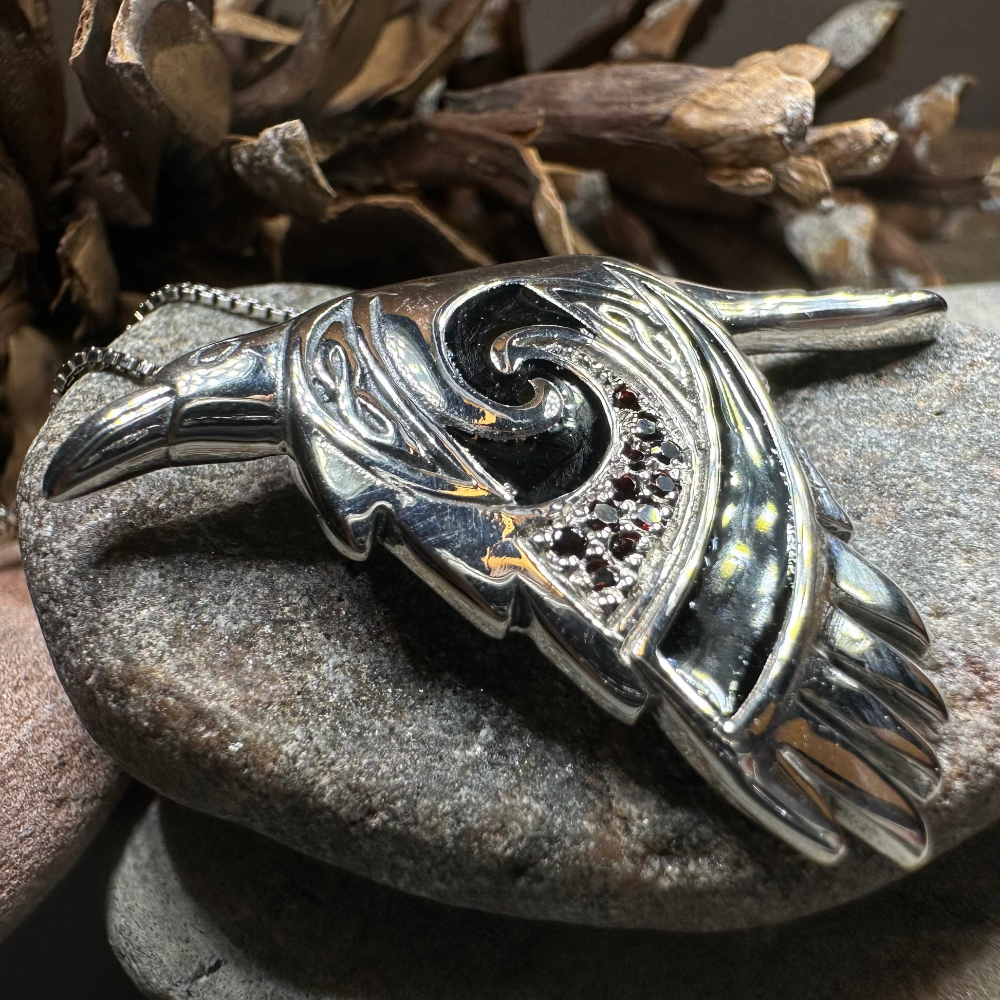 Birget Celtic Raven Necklace in Sterling Silver — view 2