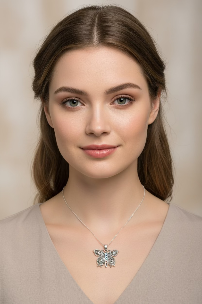 Rainbow Butterfly Necklace in Sterling Silver — view 3