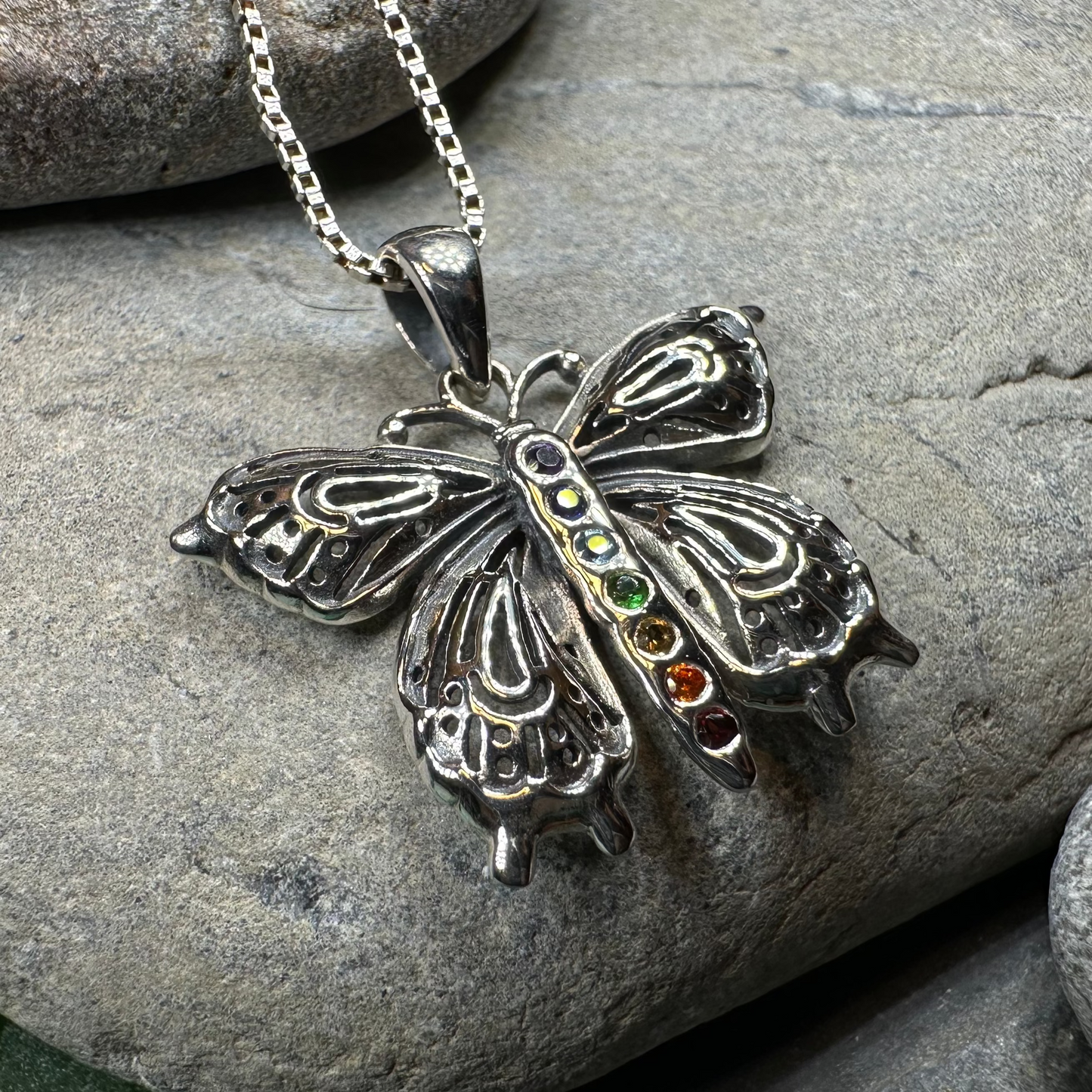 Rainbow Butterfly Necklace in Sterling Silver — view 7