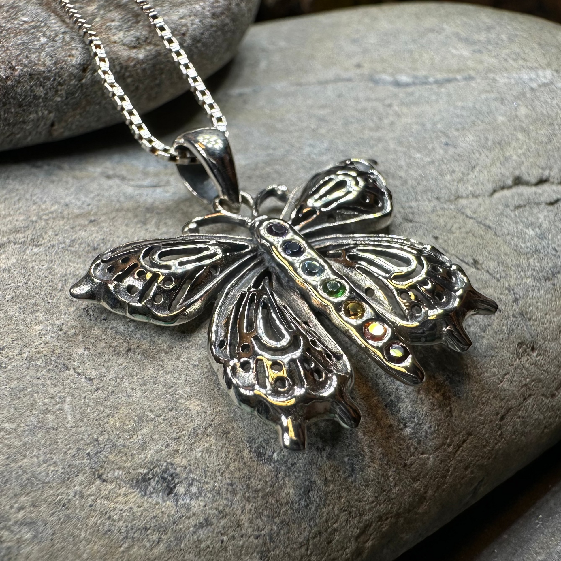 Rainbow Butterfly Necklace in Sterling Silver — view 4