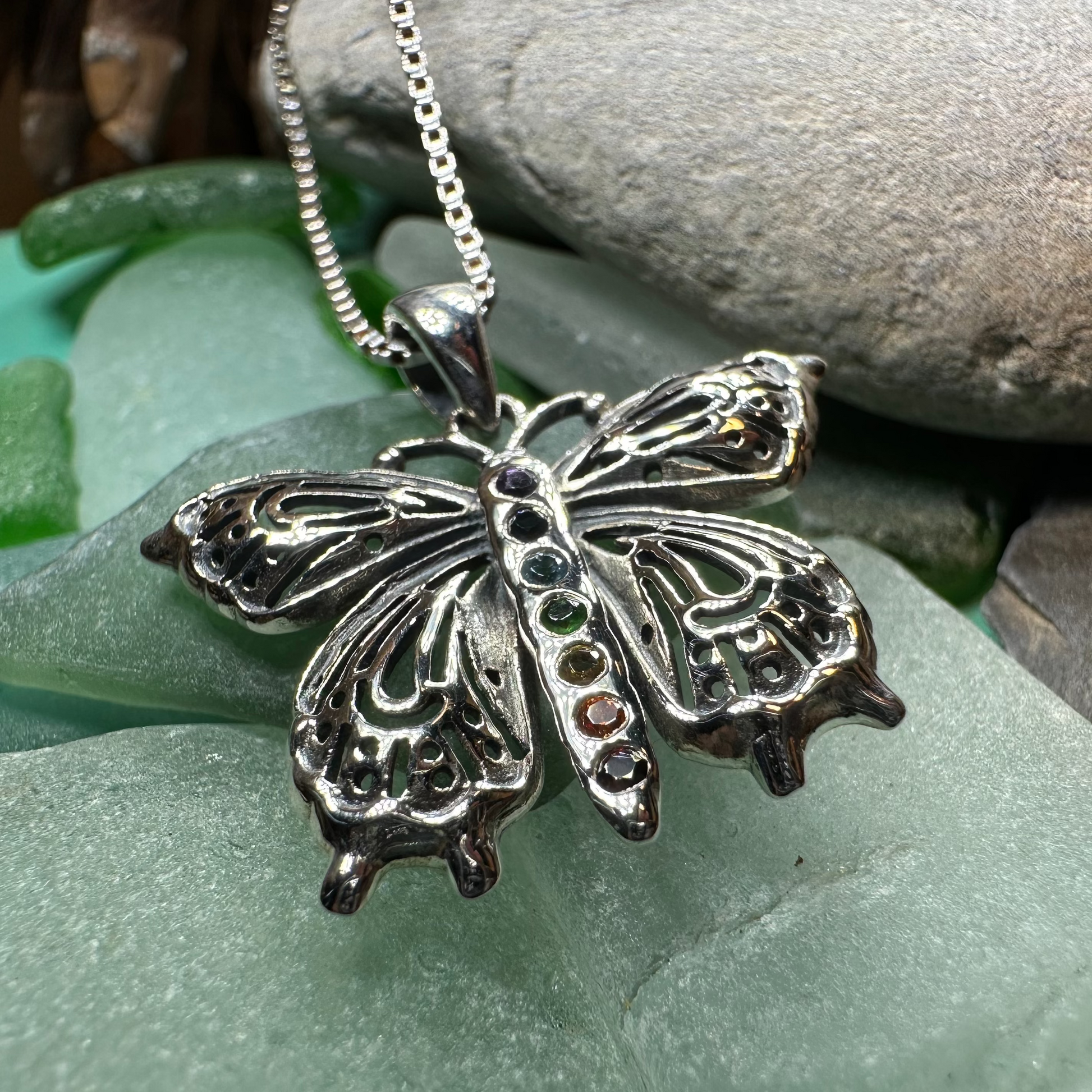 Rainbow Butterfly Necklace in Sterling Silver — view 8