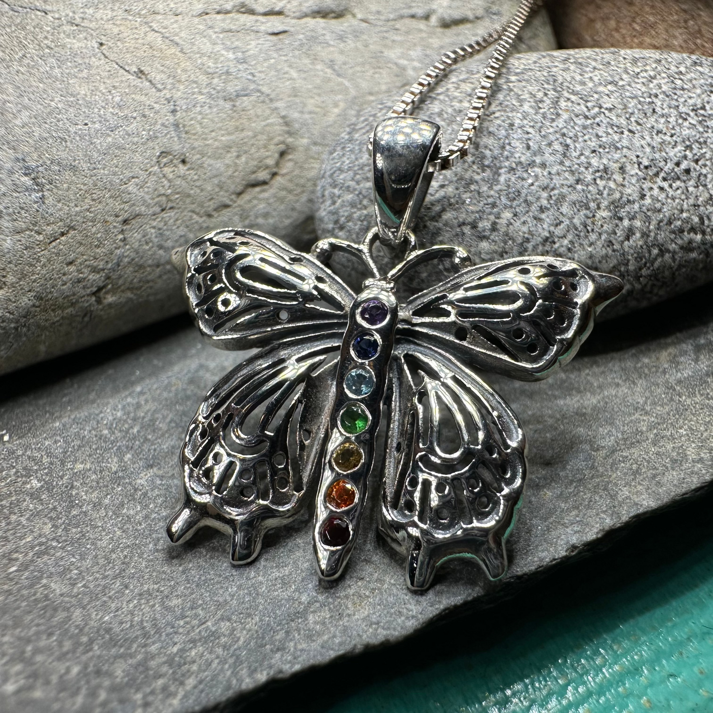 Rainbow Butterfly Necklace in Sterling Silver — view 6