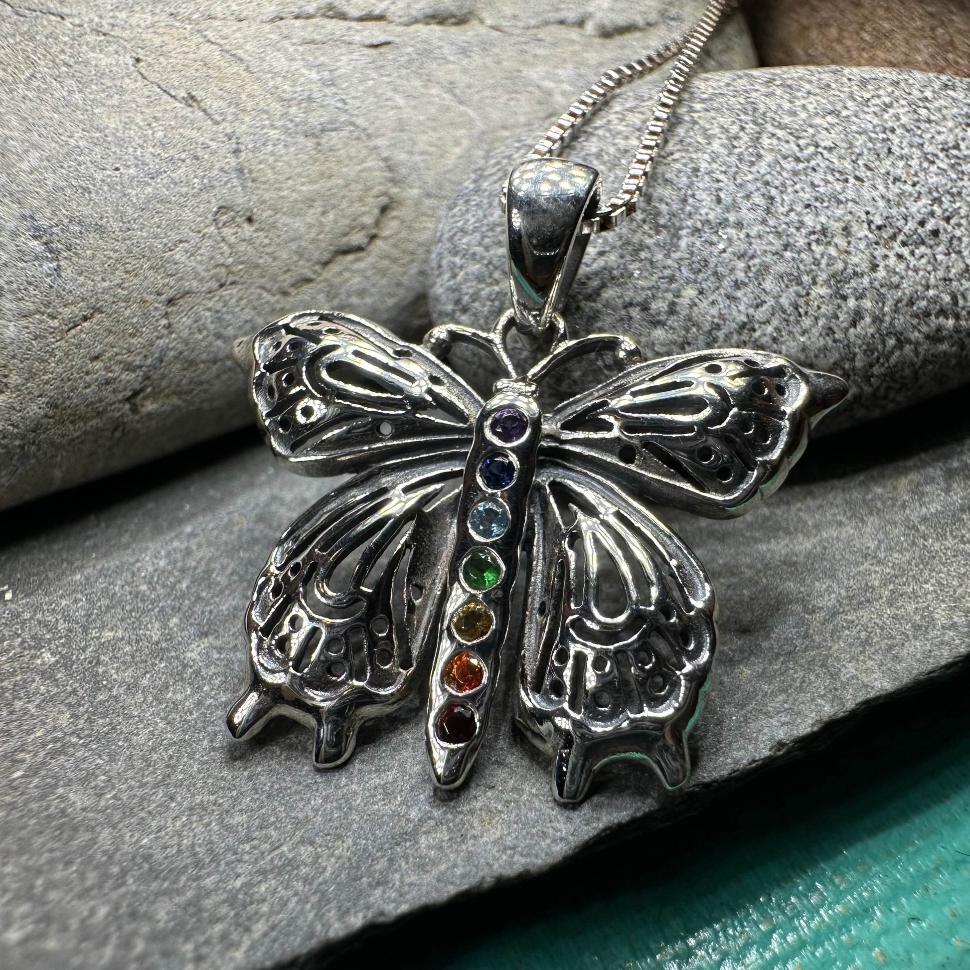 Rainbow Butterfly Necklace in Sterling Silver — view 6