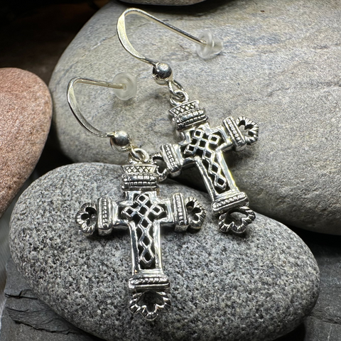 Load image into Gallery viewer, Celtic Cross Earrings in Sterling Silver
