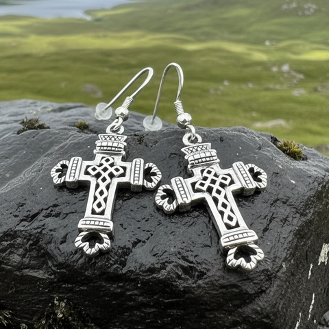 Load image into Gallery viewer, Celtic Cross Earrings in Sterling Silver
