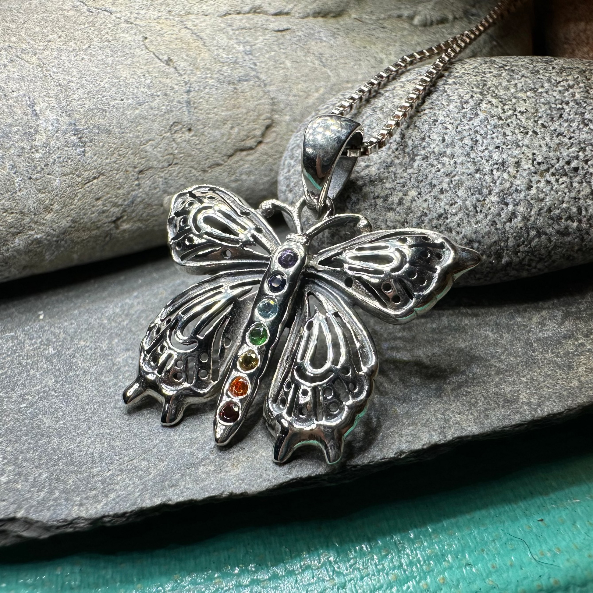 Rainbow Butterfly Necklace in Sterling Silver — view 2