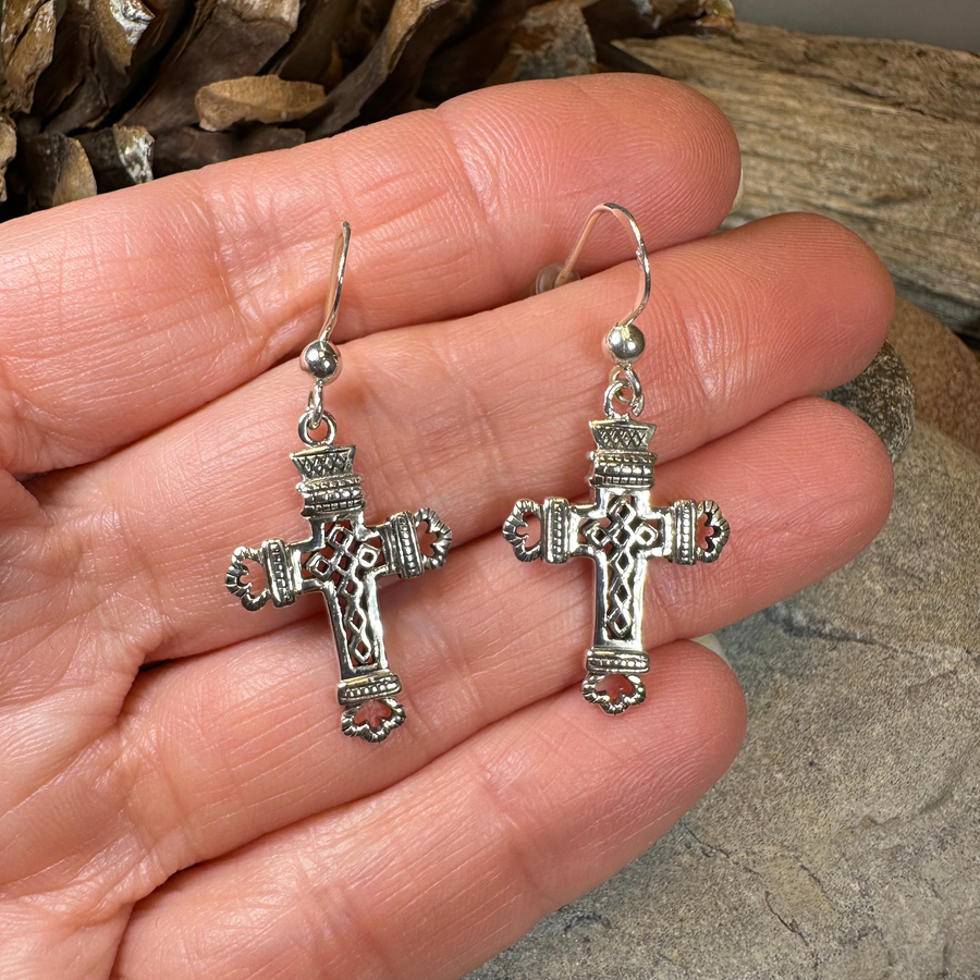 Celtic Cross Earrings in Sterling Silver