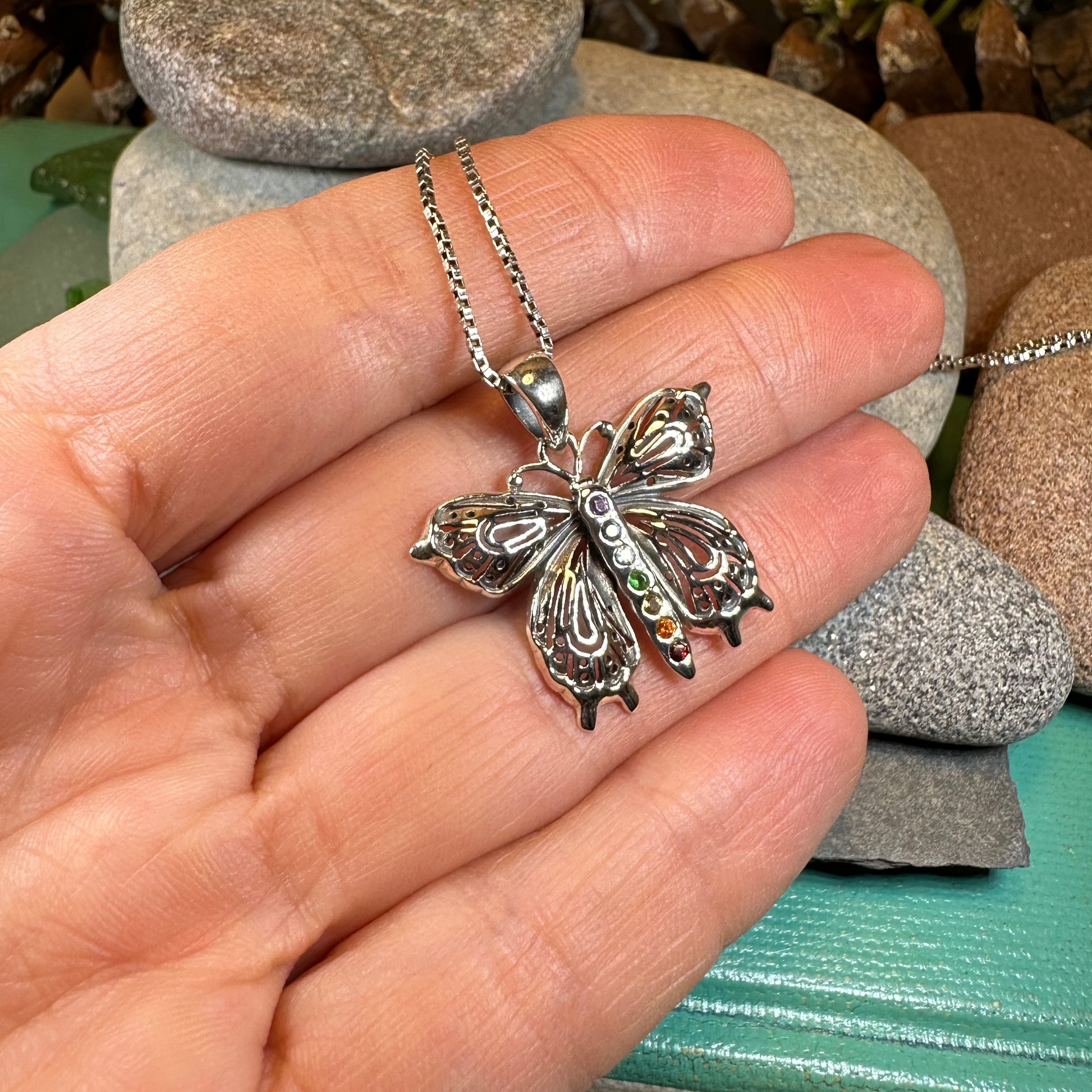 Rainbow Butterfly Necklace in Sterling Silver — view 5
