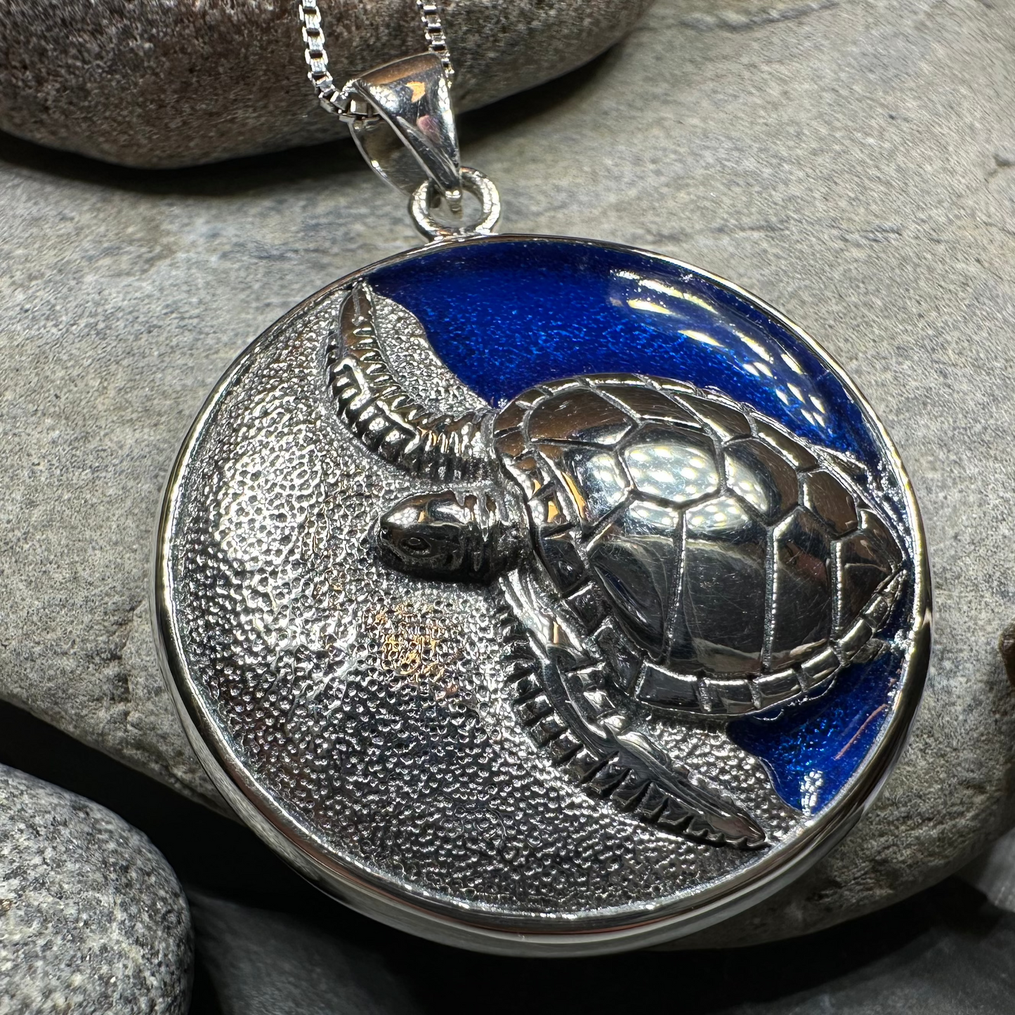 Blue Loggerhead Turtle Necklace in Sterling Silver
