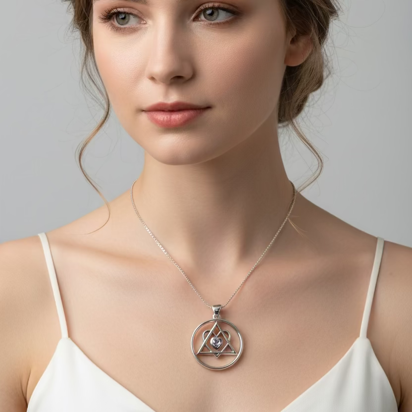 Amethyst Heart AA Sobriety Necklace in Sterling Silver