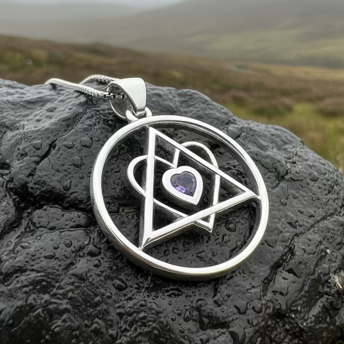 Amethyst Heart AA Sobriety Necklace in Sterling Silver