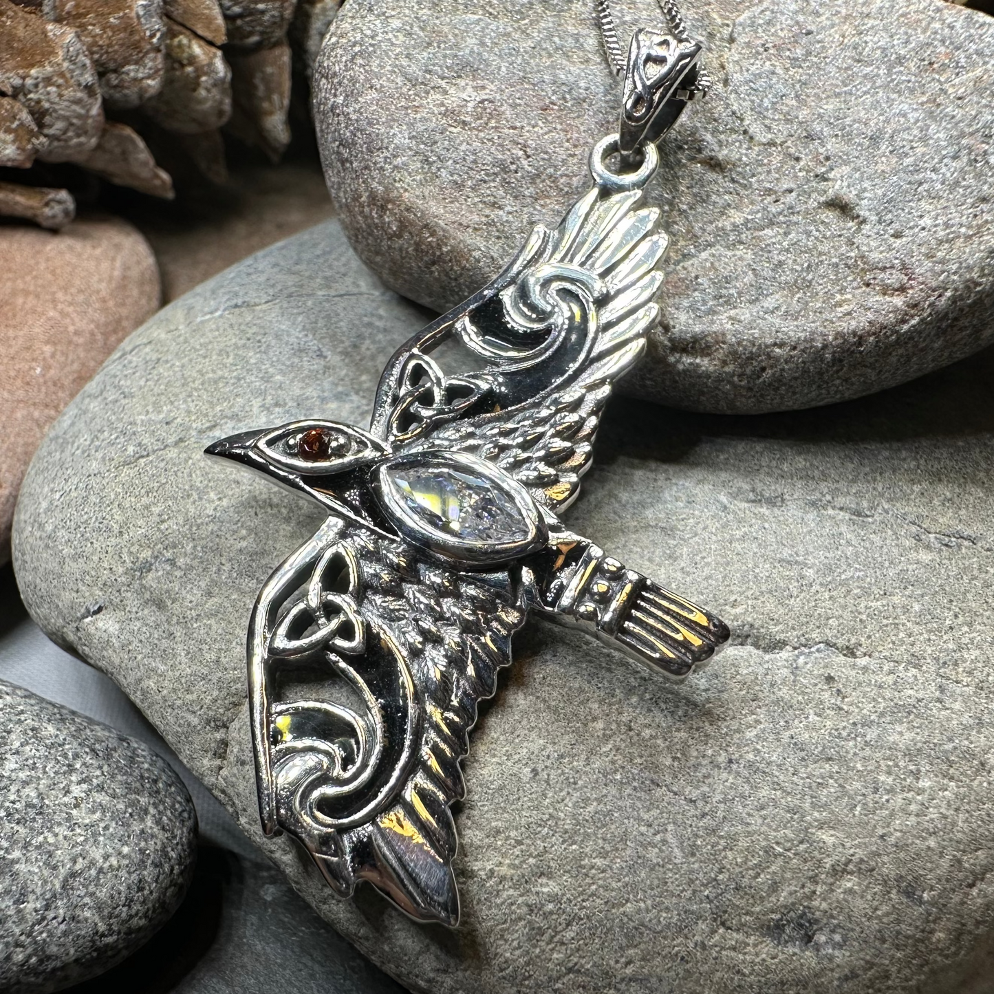 Oryx Celtic Raven Necklace in Sterling Silver — view 12