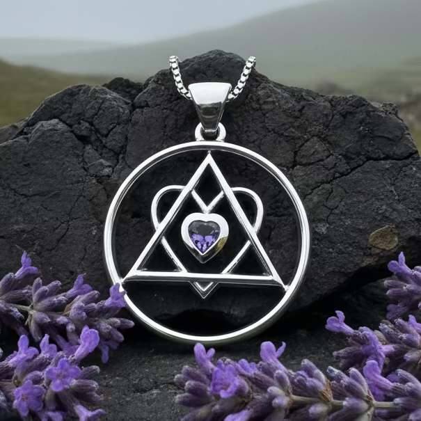 Amethyst Heart AA Sobriety Necklace in Sterling Silver