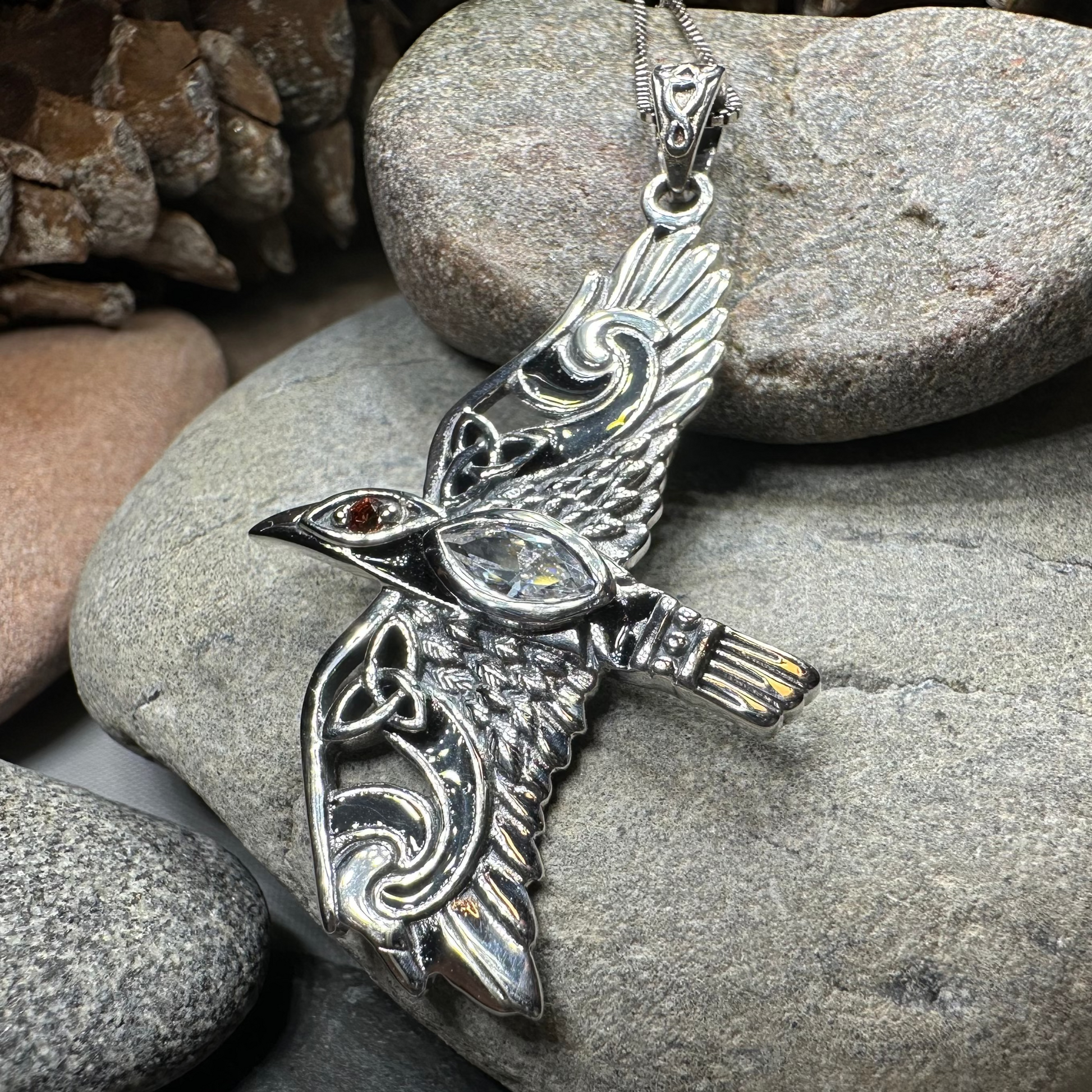 Oryx Celtic Raven Necklace in Sterling Silver — view 13