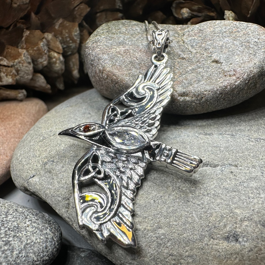 Oryx Celtic Raven Necklace in Sterling Silver