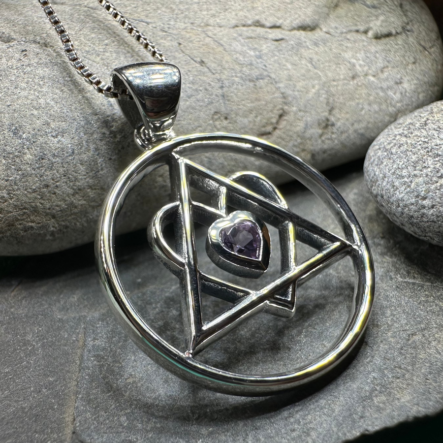 Amethyst Heart AA Sobriety Necklace in Sterling Silver