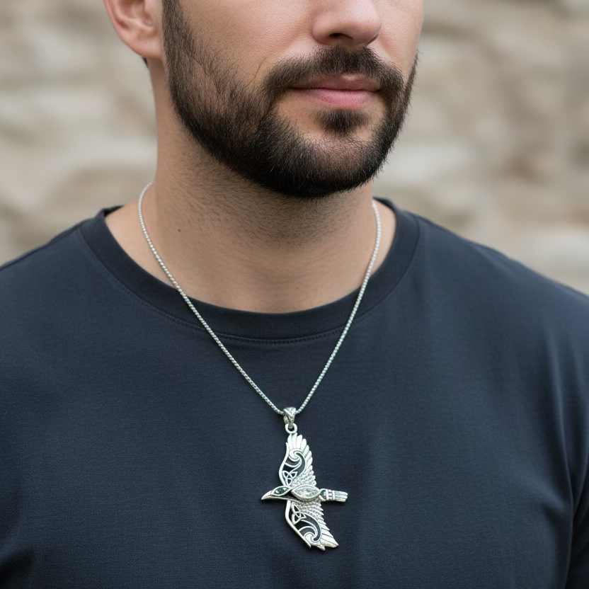 Oryx Celtic Raven Necklace in Sterling Silver — view 8