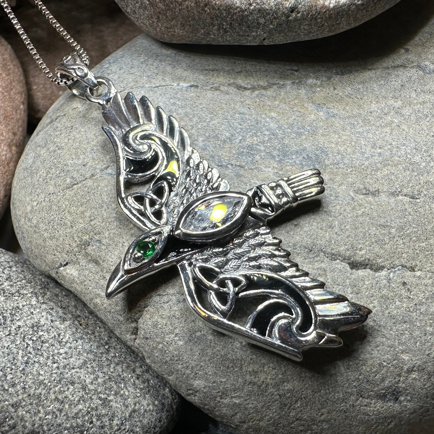 Oryx Celtic Raven Necklace in Sterling Silver — view 14